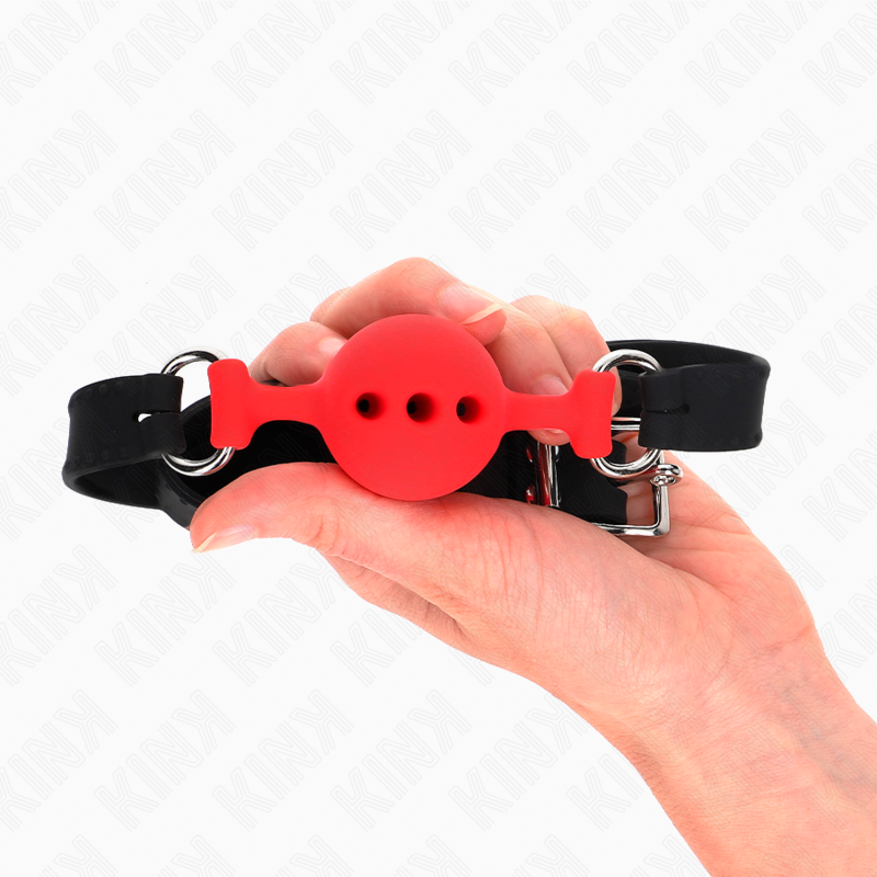 Kink - Mordaza Completa de Silicona 55 x 2 cm con Bola de 4 cm Talla S Roja Ajustable 35-51 cm