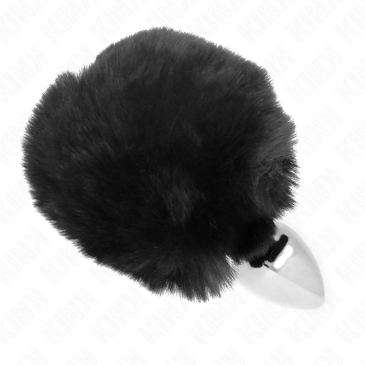 Kink -Plug Aço Inoxidável 7 X 3 cm Com Cauda de Coelho Preta Pele Falsa 8 cm