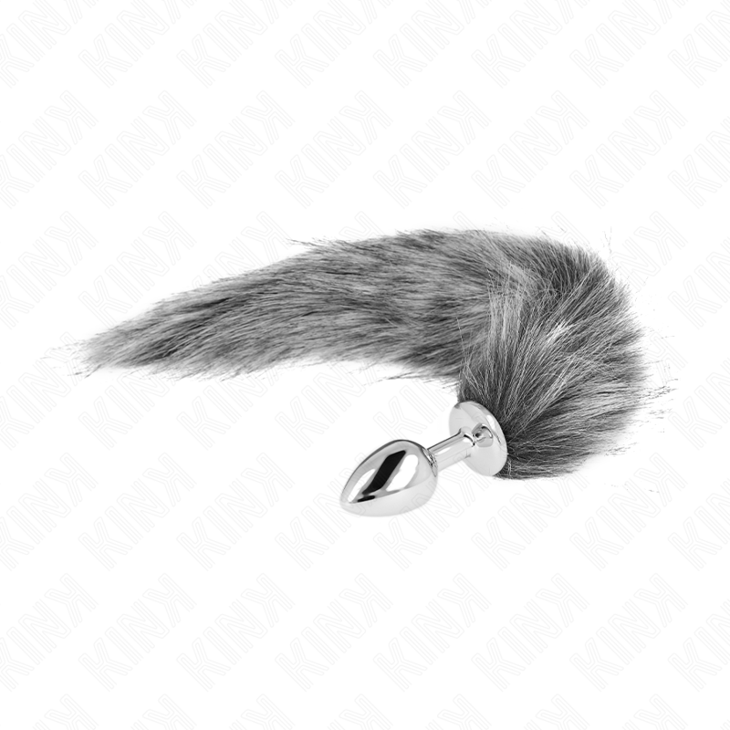 Kink -Plug Anal Tamanho S 7 X 3 cm Com Cauda Sintética 40 cm Cinza