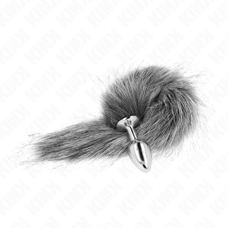 Kink -Plug Anal Tamanho S 7 X 3 cm Com Cauda Sintética 40 cm Cinza