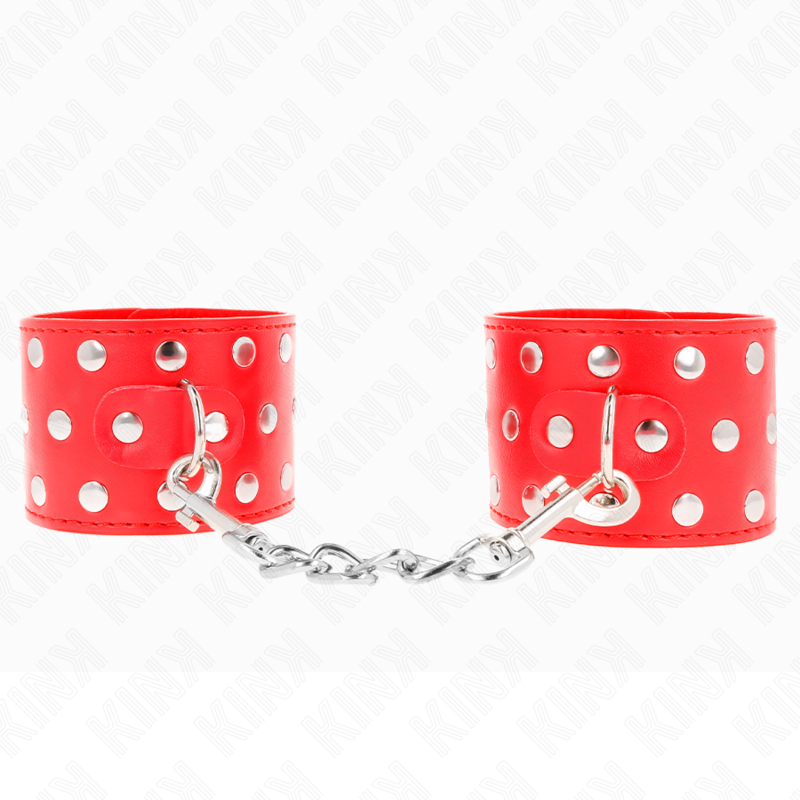 Kink - Muñequeras de sujeción de cuero con remaches ajustables, 19-24 cm x 5,5 cm, color rojo