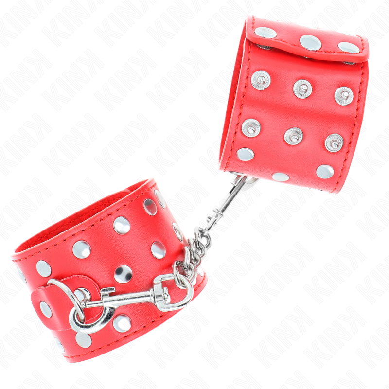 Kink - Muñequeras de sujeción de cuero con remaches ajustables, 19-24 cm x 5,5 cm, color rojo