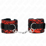 Kink - Puños de encaje de terciopelo corto y atadura de nylon rojo/negro 23 x 6,5 cm