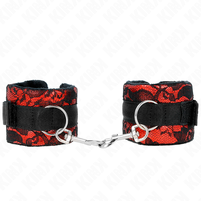 Kink - Puños de encaje de terciopelo corto y atadura de nylon rojo/negro 23 x 6,5 cm
