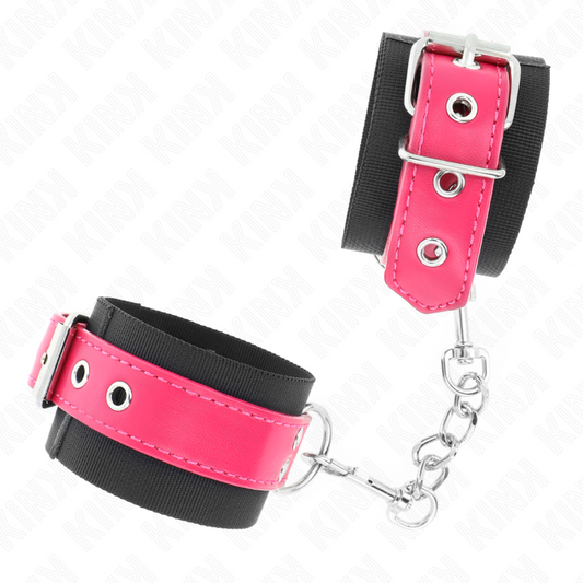 Kink - Punhos de Nylon Preto Com Cinto de Couro Raspberry Rose Ajustável 19-29 cm X 5,1 cm