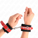Kink - Puños de Nylon Negro Con Cuero Rojo Ajustables 19-24 cm X 5,5 cm