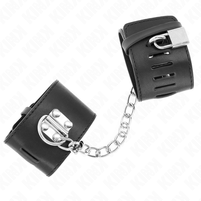 Kink - Puños Fijos Con Cadena 30 cm y Cierre de Candado Negro Ajustables 16-23 cm X 5,5 cm
