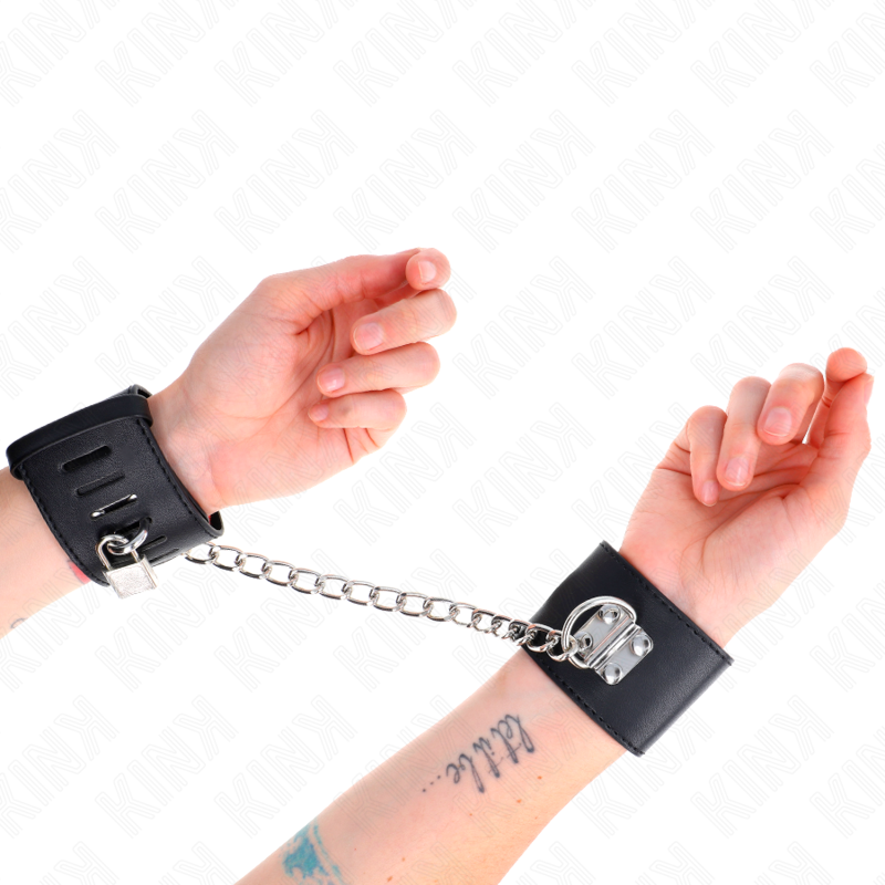 Kink - Puños Fijos Con Cadena 30 cm y Cierre de Candado Negro Ajustables 16-23 cm X 5,5 cm