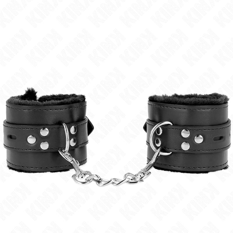 Kink - Muñequera de Piel Forrada con Agujeros Cuadrados Negro y Correa Negra Ajustable 17-29 cm X 6 cm