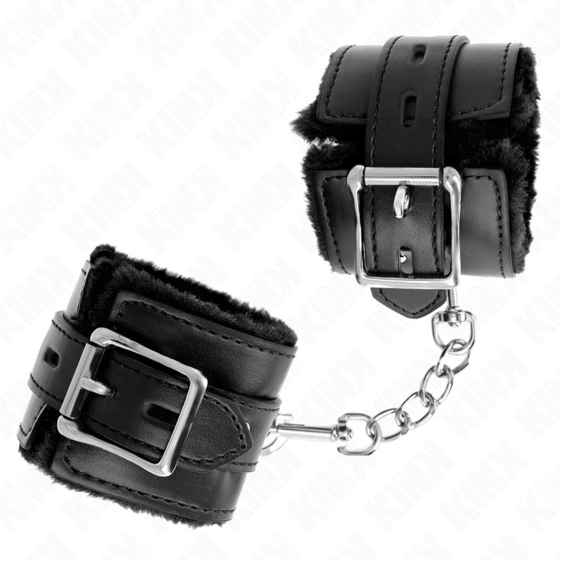 Kink - Muñequera de Piel Forrada con Agujeros Cuadrados Negro y Correa Negra Ajustable 17-29 cm X 6 cm