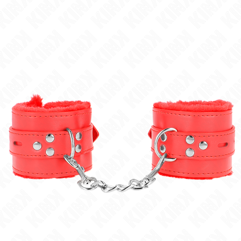 Kink - Muñequera Forro de Piel con Agujeros Cuadrados Rojo y Cinturón Rojo Ajustable 17-29 cm X 6 cm
