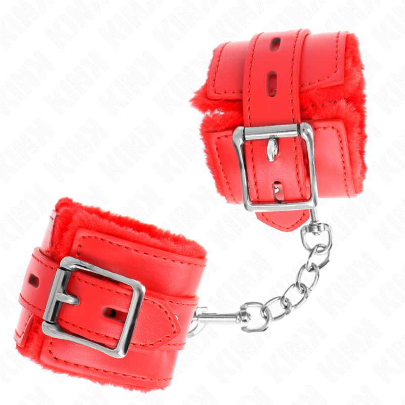 Kink - Muñequera Forro de Piel con Agujeros Cuadrados Rojo y Cinturón Rojo Ajustable 17-29 cm X 6 cm