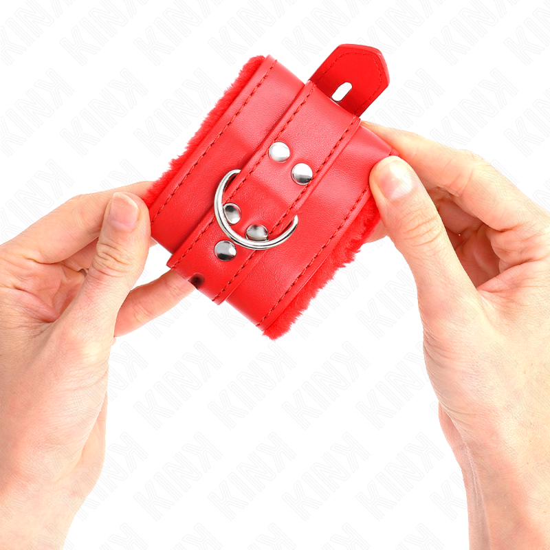 Kink - Muñequera Forro de Piel con Agujeros Cuadrados Rojo y Cinturón Rojo Ajustable 17-29 cm X 6 cm