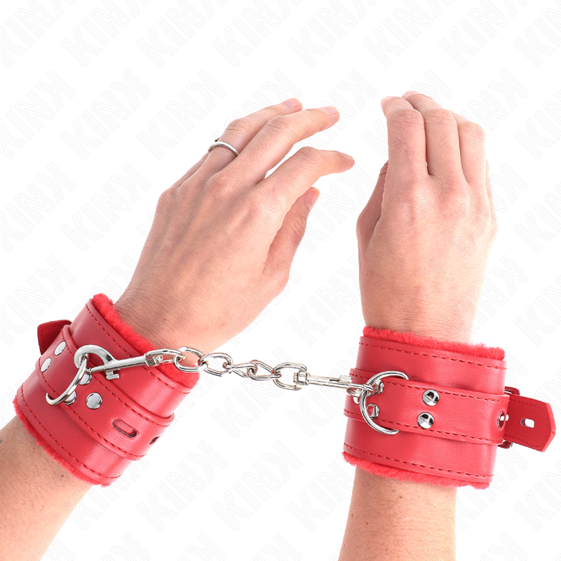 Kink - Muñequera Forro de Piel con Agujeros Cuadrados Rojo y Cinturón Rojo Ajustable 17-29 cm X 6 cm