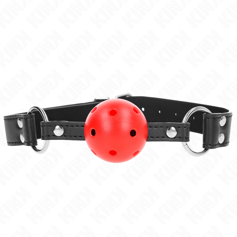 Kink - Mordaza de bola transpirable de 4 cm con doble remache de cuero de 62,5 X 2,5 cm ajustable 42-58 cm