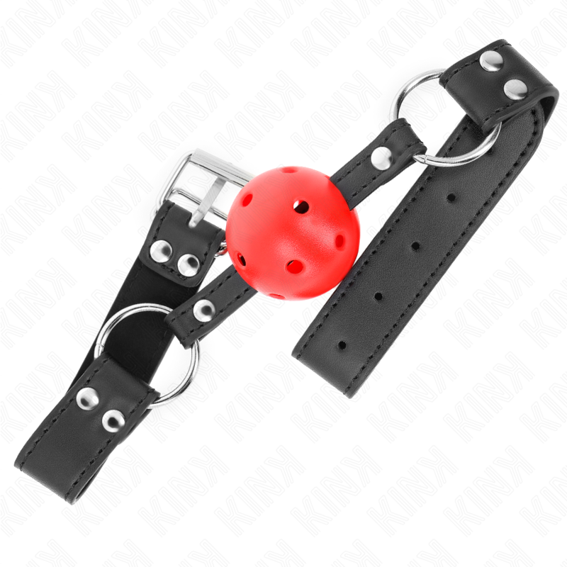 Kink - Mordaza de bola transpirable de 4 cm con doble remache de cuero de 62,5 X 2,5 cm ajustable 42-58 cm