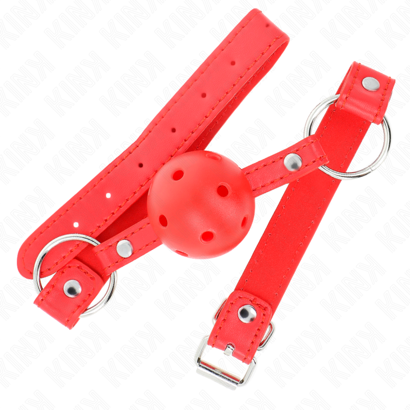 Kink - Mordaza de Bola Transpirable de 4 cm con Doble Remache Modelo 1 Roja de 62,5 X 2,5 cm Ajustable 42-58 cm