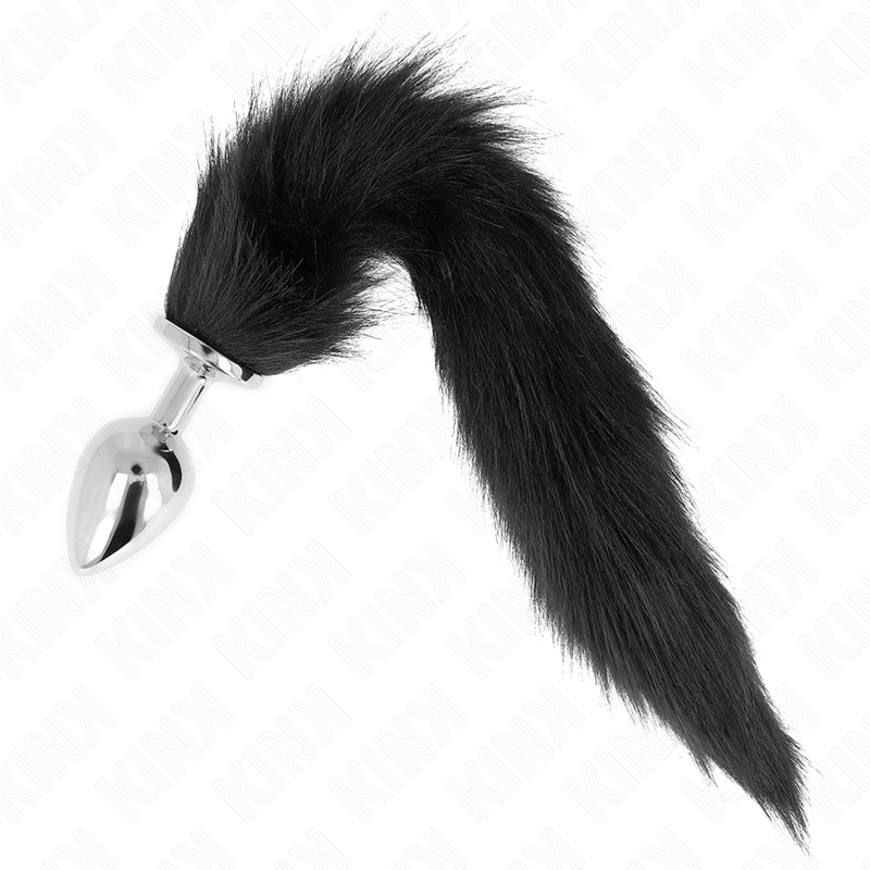 Kink -Plug Anal Tamanho L 10 X 4 cm Com Cauda Sintética 40 cm Preto
