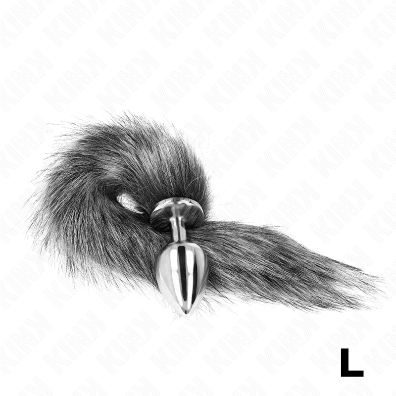 Kink -Plug Anal Tamanho L 10 X 4 cm Com Cauda Sintética 40 cm Cinza