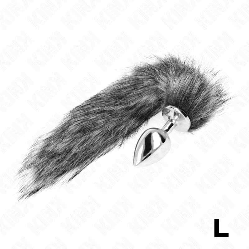 Kink -Plug Anal Tamanho L 10 X 4 cm Com Cauda Sintética 40 cm Cinza