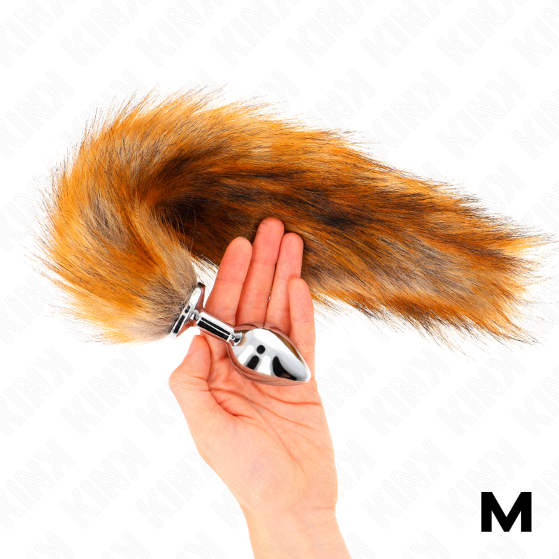 Kink -Plug Anal Tamanho M 8 X 3,5 cm Com Cauda Sintética 40 cm Marrom