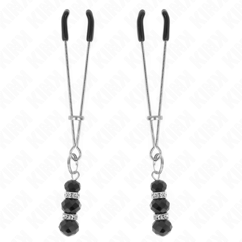 Kink - Pinças Finas Douradas Com 3 Contas de Vidro Pretas 7 cm
