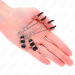 Kink - Pinças Finas Douradas Com 3 Contas de Vidro Pretas 7 cm