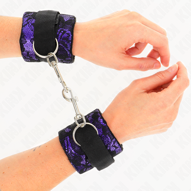 Kink - Puños de Encaje de Terciopelo Corto y Encuadernación de Nylon Morado / Negro 23 X 6,5 cm