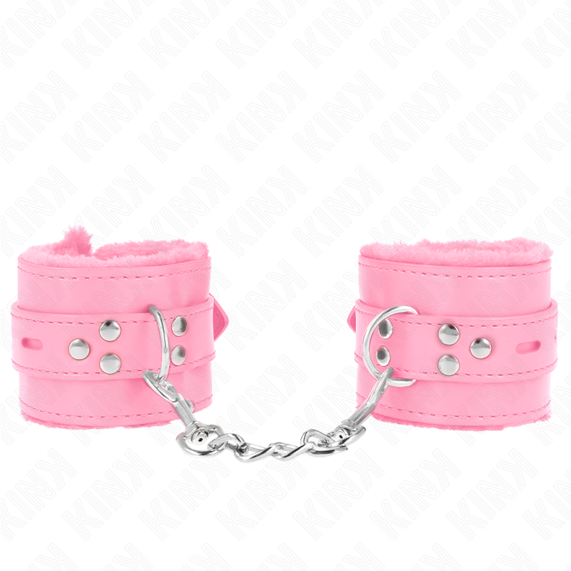 Kink - Puño Forro de Piel con Agujeros Cuadrados Rosa y Cinturón Rosa Ajustable 17-29 cm X 6 cm