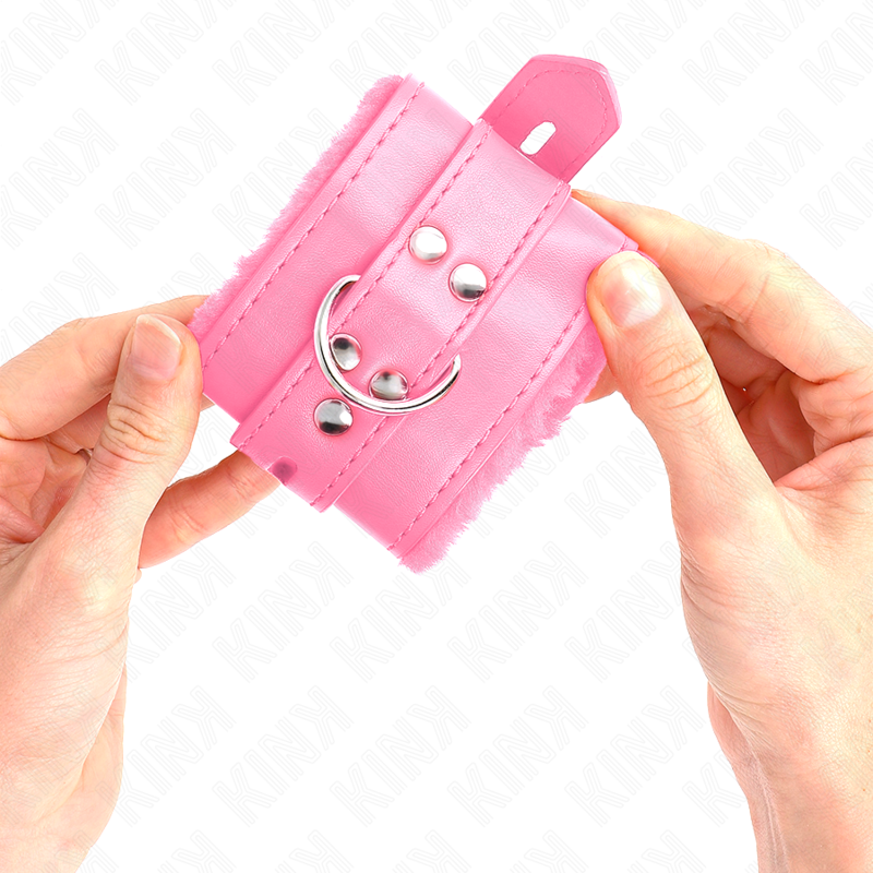 Kink - Pulso Forro de Pele Com Furos Quadrados Rosa e Cinto Rosa Ajustável 17-29 cm X 6 cm