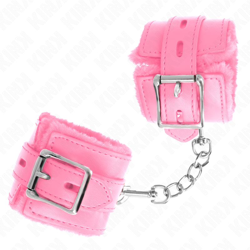 Kink - Puño Forro de Piel con Agujeros Cuadrados Rosa y Cinturón Rosa Ajustable 17-29 cm X 6 cm