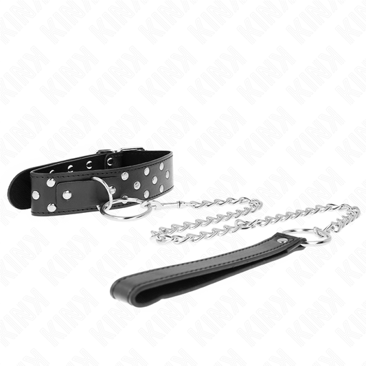 Kink - Colar de Alça de Rebite de Anel Com Cinto 65 cm Preto Ajustável 36-50 cm X 3,8 cm