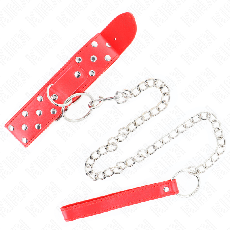 Kink - Colar de Alça de Rebite de Anel Com Cinto 65 cm Vermelho Ajustável 36-50 cm X 3,8 cm