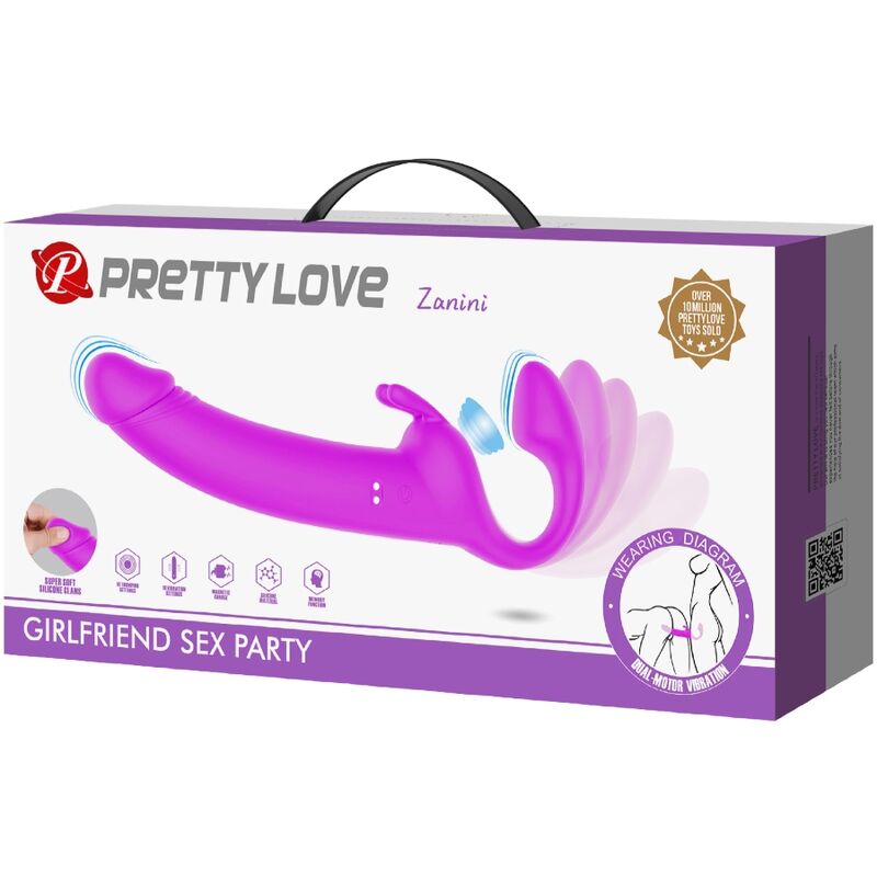 Pretty Love Zanini Strapless Strap-on 10 Vibrações Roxo