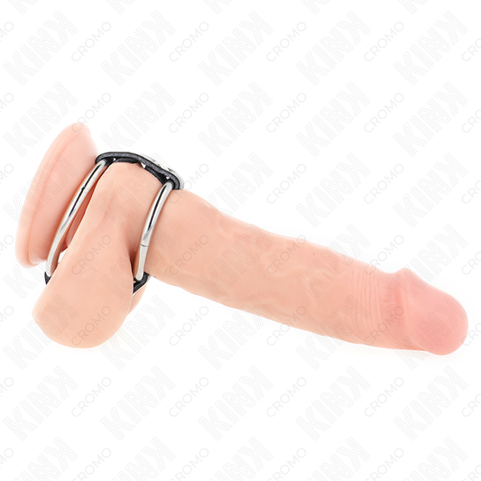 Kink - Anel de Pénis Duplo de Metal de 3,8 cm A 5 cm Conectado Com Couro