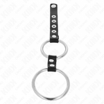 Kink - Anillo de Pene Doble de Metal de 3,8 cm a 5 cm Conectado con Cuero