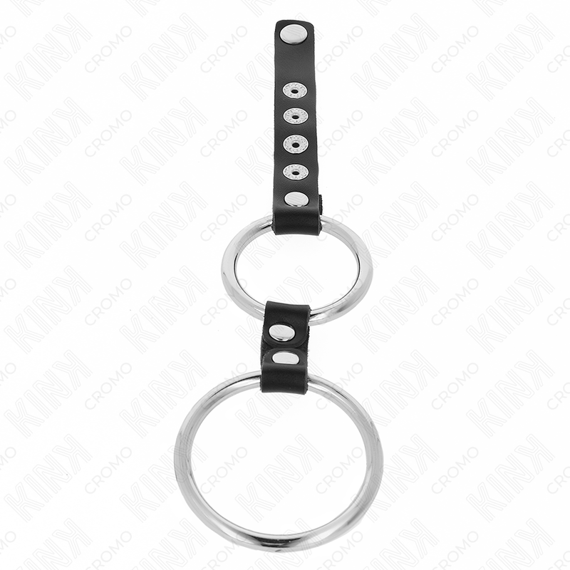Kink - Anillo de Pene Doble de Metal de 3,8 cm a 5 cm Conectado con Cuero