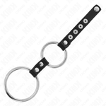 Kink - Anillo de Pene Doble de Metal de 3,8 cm a 5 cm Conectado con Cuero
