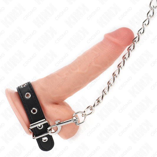 Kink - Anel de Couro Para Pénis Com Corrente 21,5 X 2 cm e Corrente de Metal 60 cm