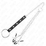 Kink - Anel de Pénis de Metal Com Corrente e Grampos de Mamilo Ajustáveis