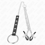 Kink - Anel de Pénis de Metal Com Corrente e Grampos de Mamilo Ajustáveis