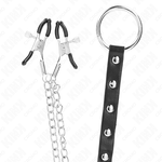 Kink - Anel de Pénis de Metal Com Corrente e Grampos de Mamilo Ajustáveis