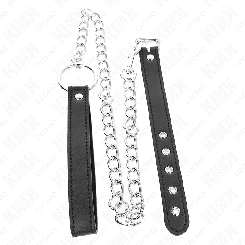 Kink - Anel de Couro Para O Pénis 21,5 X 2 cm Com Corrente de Metal de 60 cm e Tira de Couro
