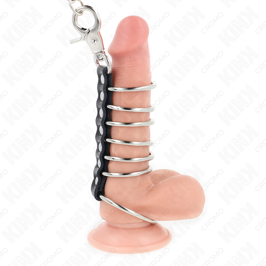 Kink - 7 Anéis de Metal de 3,8 cm A 5 cm Conectados Com Couro e Corrente de Metal 100 cm
