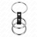 Kink - Anel de Pénis Triplo de Metal de 3,7 cm A 5 cm Conectado Com Couro