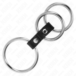 Kink - Anel de Pénis Triplo de Metal de 3,7 cm A 5 cm Conectado Com Couro