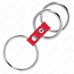 Kink - Anel de Pénis Triplo de Metal de 3,7 cm A 5 cm Conectado Com Couro Vermelho