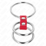 Kink - Anel de Pénis Triplo de Metal de 3,7 cm A 5 cm Conectado Com Couro Vermelho