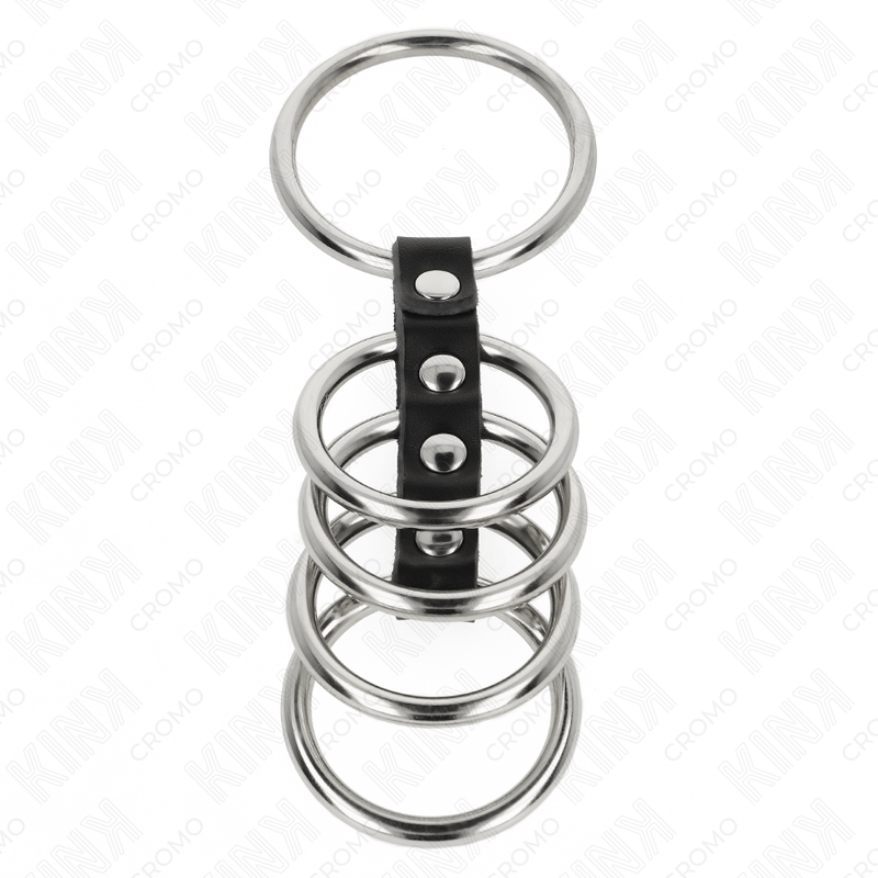 Kink - 5 Anéis de Pénis de 3,7 cm A 5 cm de Metal Conectados Por Couro