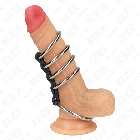 Kink - 5 Anéis de Pénis de 3,7 cm A 5 cm de Metal Conectados Por Couro